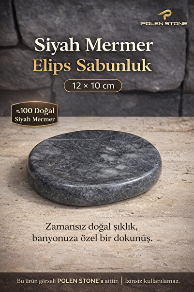 Polen Stone 🖤 Posuda za sapun od crnog mramora – model elipsa (12 × 10 cm)