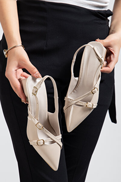 Hale Shoes Women's High Heel Shoes Open Back Double Buckle Heel 3cm