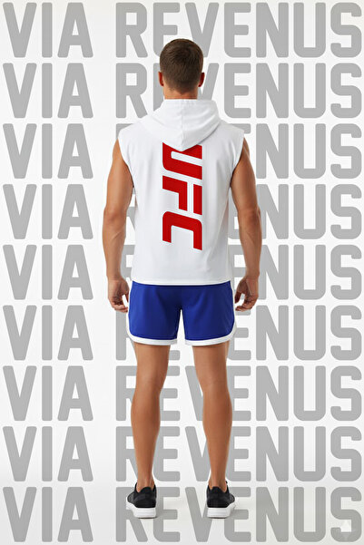 Vordevia مجموعة تي شيرت رياضي بدون أكمام من UFC مطبوع بغطاء رأس وطقم شورت ريا...