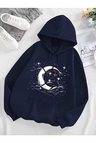 CLASSY.MODA Unisex cu tematică lunară supradimensionat cu glugă Swea tricou