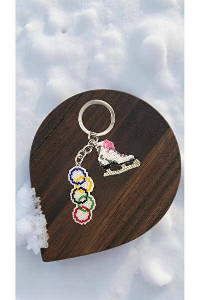 SEARD Miyuki Beads Handmade Olympic Flag and Ice Skating Keychain/Bag Charm 3