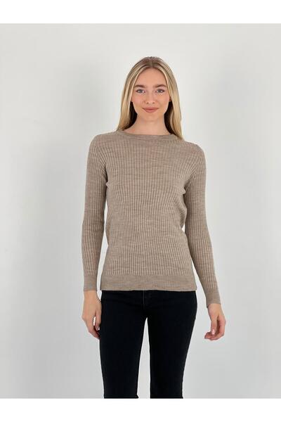 Miss Poem Women's Crew Neck Long Sleeve Winter Stone Knitwear Sweater