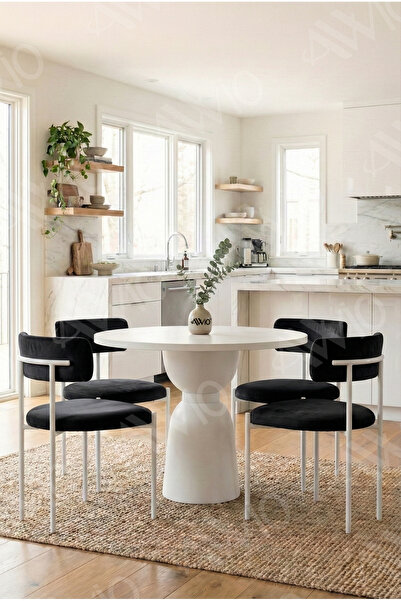 AVVİO Redoro Serisi Vazo Ayak Bohem 4'lü Teddy Sandalye 90x90 Masa Sandalye T...