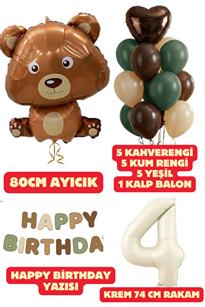 Baloncu Dede 4-godišnji smeđi plišani medved, set balona sa zelenim tekstom z...