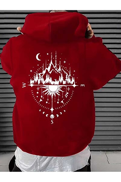 CLASSY.MODA Унисекс суитшърт с качулка, с принт на природния цикъл и компас