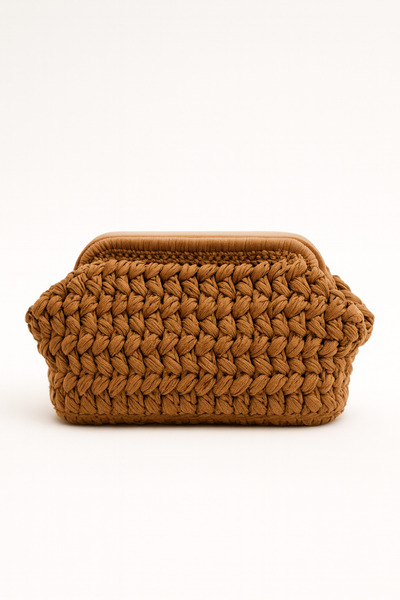 BY AKTEPE STORE Mango Model El Örgüsü Burslu Clutch Çanta Yumuşak Pamuk İp Şı...