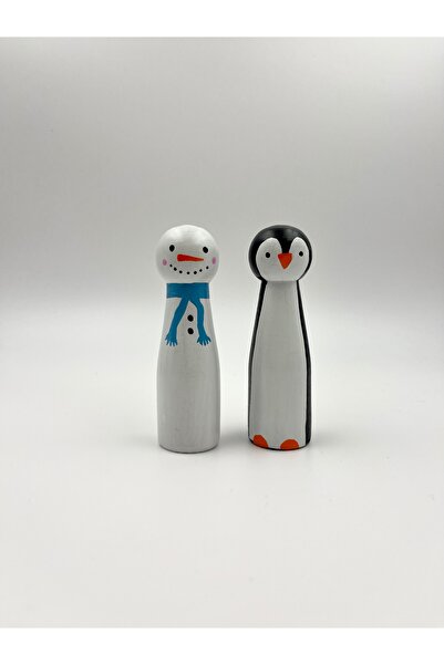 Alf Wood Penguin and Snowman-2-Piece Peg Dolls-Winter Themed Sensory Play-Montessori