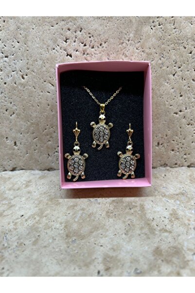 Karma Kaplumbağa Görünümlü Kelebek Kolye ve Küpe Set