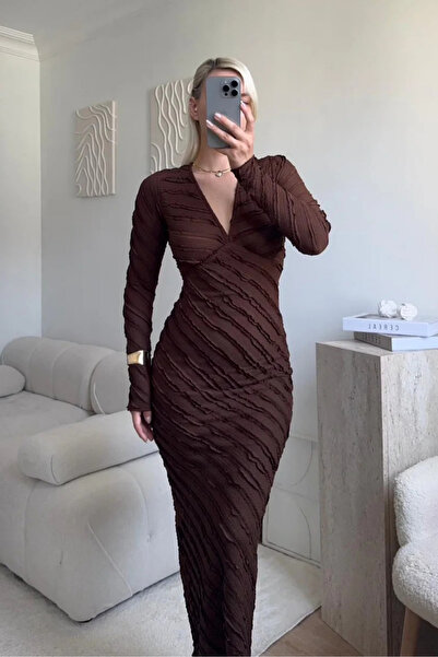 MARTYZ V-Neck Reverse Stitch Long Dress