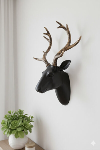 Dekoromi Duvar Geyik Büstü Heykeli 3D Obje El Boyaması Ev Dekorasyonu Tablo (...