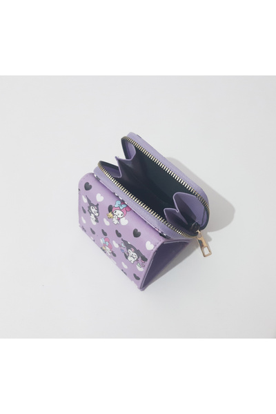 renkli çiçekler Çocuk Cüzdan 11x8x4 CM Mor Kuromi Desenli Çocuk Cüzdanı
