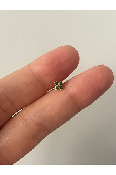 denizden silver Yeşil taşlı yonca gümüş piercing