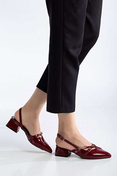 SMRMODA Kısa Bordo Kadın 4 cm Topuklu Ayakkabı
