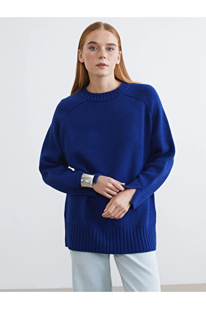 LC Waikiki LCW Modest Mavi Bisiklet Yaka Oversize Kadın Triko Tunik