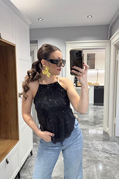 Banu Angay Reglan Yaka Pullu Bluz Atlet Siyah