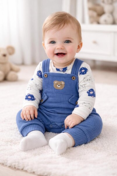 Arin Baby Bear Patterned Baby Boy 3-Piece Romper Set 3-6-9 Months Variations