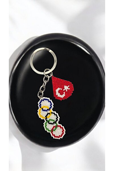 SEARD سلسلة مفاتيح/زينة حقيبة مصنوعة يدويًا من خرز ميوكي تحمل علم الأولمبياد وعلم تركيا 1