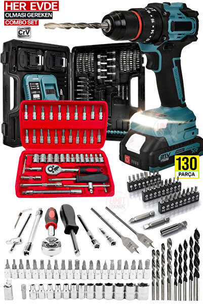 PROXTECH Premium Takım 130 Parça 21V Akülü Şarjlı Matkap Seti Brushless Motor...