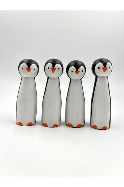 Alf Wood 4Pcs Penguin-Peg Doll Set- Handmade Wooden Toy