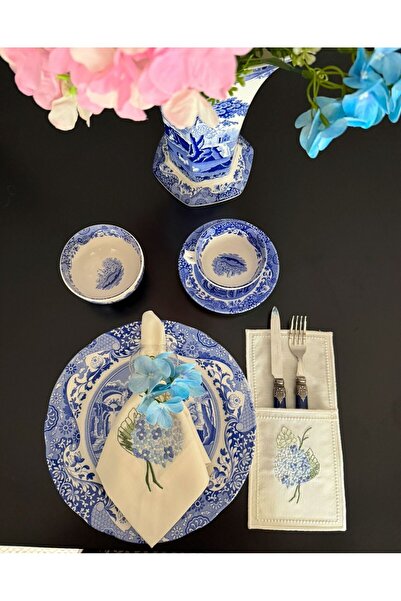 NC Home Design Blue Cornales Napkin and Fork Cover (1 Person - 2 Pieces)