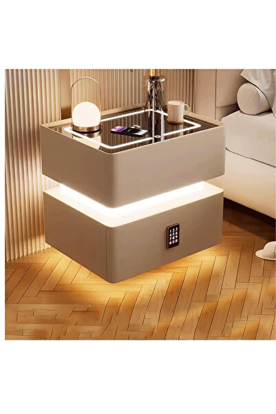 LAOBAN Bedside Tables for Small Spaces , Smart Nightstand with Lock, Charging Nightstand for Bedroom