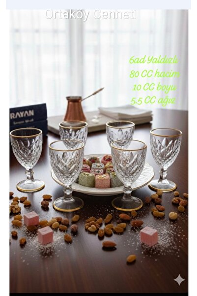 ORTAKÖY CENNETİ 6 ad YALDIZLI kahve yanı küçük kadeh 90 CC HACİM 11 cm boy 6 ...