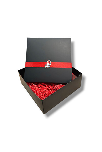 STE Siyah Hazır Sunumlu Hediye kutusu 25x25x10 cm - Kırmızı Kurdele ve Noel B...
