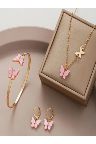 Alyas Aksesuar مجموعة مجوهرات على شكل فراشة مكونة من 4 قطع
