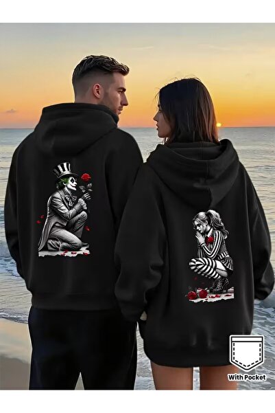 Zonsra Unisex Sevgili Çift Kombin Joker And Harleyqueen Gül Baskılı Kapşonlu ...