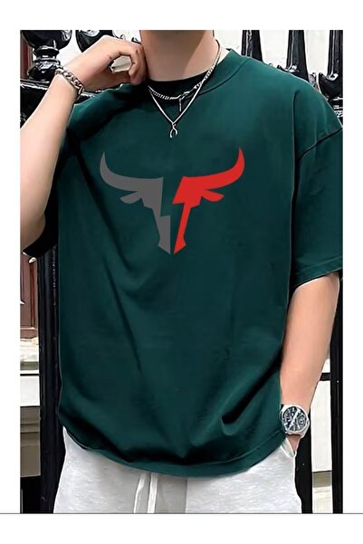 oneagılyazı Men's Bull Silhouette Printed Oversize T-shirt