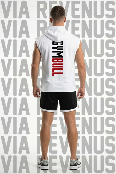 Vordevia Gym Bull Printed Hooded Sleeveless Sports T-Shirt and Piped Sports S...