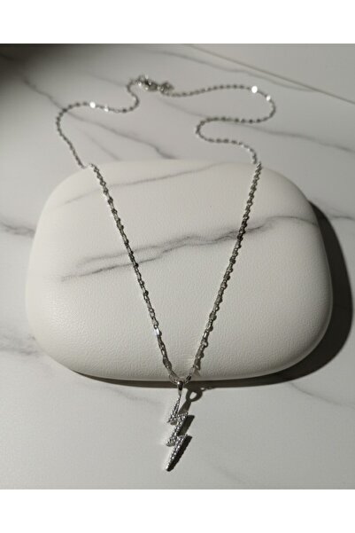 Şıkırtı Bijuteri Şimşek model gümüş renk çelik kolye