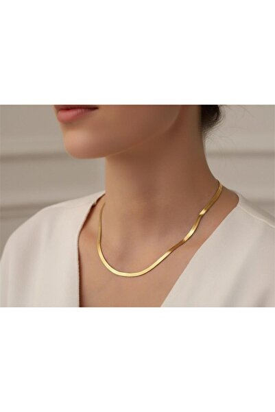 staınless steel Stainless - Non-Tarnish Steel Flat Italian Necklace, Gold Col...