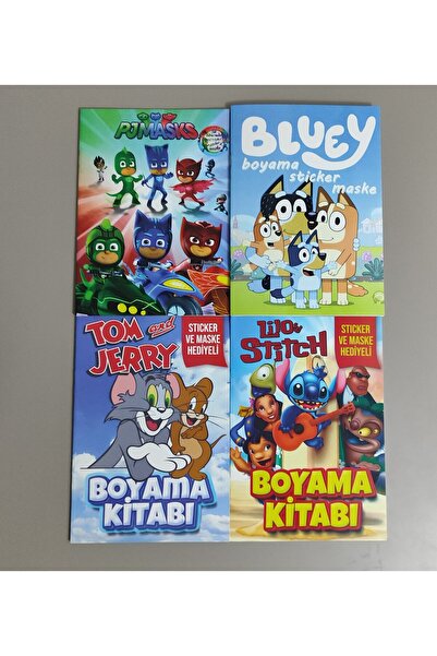 ada çanta kırtasiye 4 adet stickerli boyama kitabı (Pijamaske/Bluey/tom ve je...