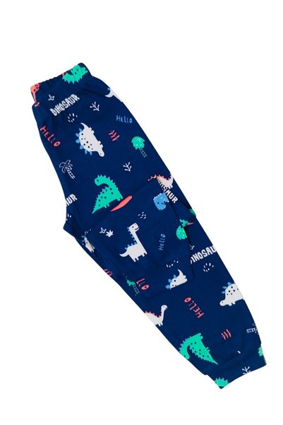 YUMİYUMM Boy's 4-8 Years Old Dinosaur Patterned 100% Cotton Interlock Fabric Long Sleeve Pajama Set