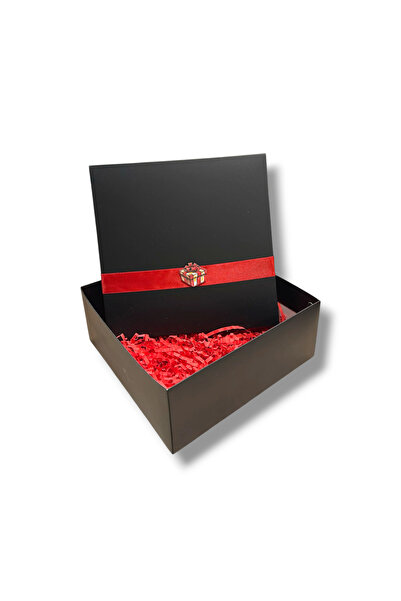 STE Siyah Hazır Sunumlu Hediye kutusu 25x25x10 cm - Kırmızı Kurdele ve Hediye...