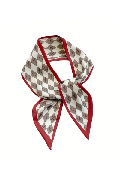 chibi وشاح بنمط البقلاوة باللون الأحمر الرجعي والرمادي ذو وجهين - إكسسوار للم...