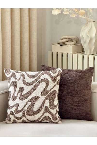 AYSA HOME DECOR Flow Wave Patterned Brown Single Throw Pillow Cover (45 X 45 cm)