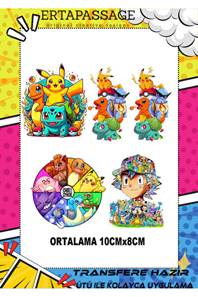 ErTaPassage Pokemon2 Desenli Ütü ile Yapışan Transfer Baskı, Tişört, Çanta İç...
