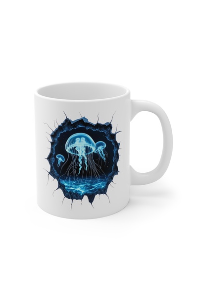 MRN Tasarım 3D Mug Cup Jellyfish Themed Special Design Porcelain Mug Cup - Gift Mug Cup