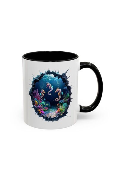 MRN Tasarım 3D Mug Cup Sea Horse Themed Special Design Porcelain Mug Cup - Gift Mug Cup