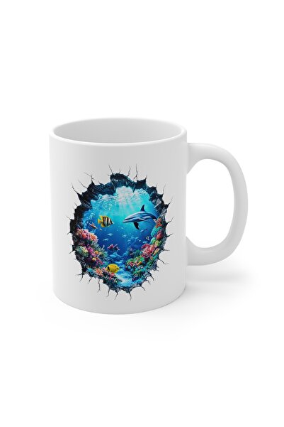 MRN Tasarım 3D Mug Cup Ocean Themed Custom Design Porcelain Mug Cup - Gift Mug Cup