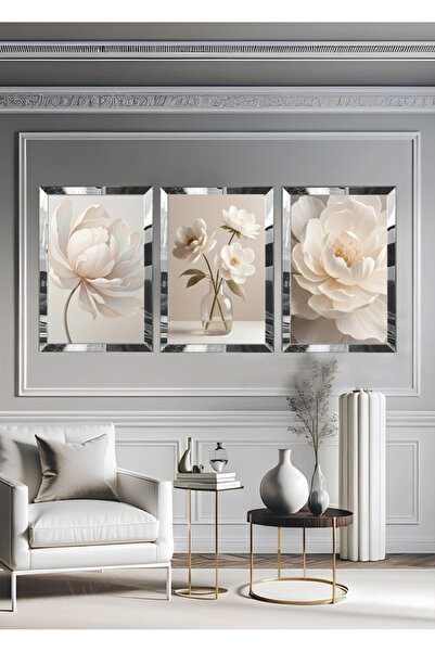 avm19 Pleksi Çerçeveli Soft Çiçekler Tablo 3lü