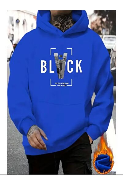 yombaa سويت شيرت أسود مطبوع من القطن كبير الحجم