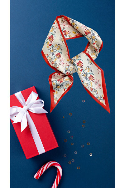 chibi Red Modern Floral Patterned Double-Sided Tie-Style Scarf - New Season Fashion Accessory