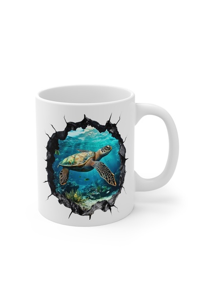 MRN Tasarım 3D Mug Turtle Themed Special Design Porcelain Mug - Gift Mug