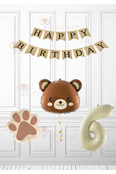 LOTUS PARTY بالون كرافت - بالون على شكل رأس دب بني - بالون أرقام بلون كريمي -...