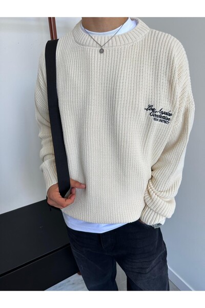 Zincirwear Los Angeles Bej Oversize Triko Kazak