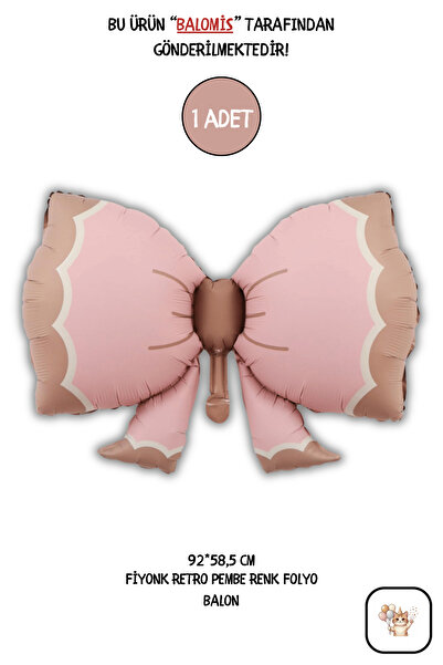 BALOMİS Retro Pembe Renk Fiyonk Şekilli Folyo Balon 92×58,5 cm