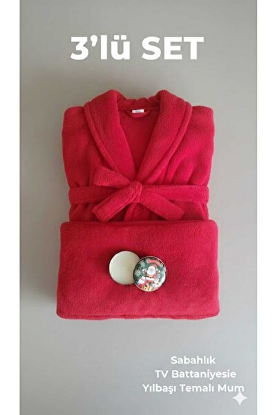 MOONSAND KIRMIZI Wellsoft 3LÜ SET Peluş ( Kapüşonlu Sabahlık + Battaniye + Yı...